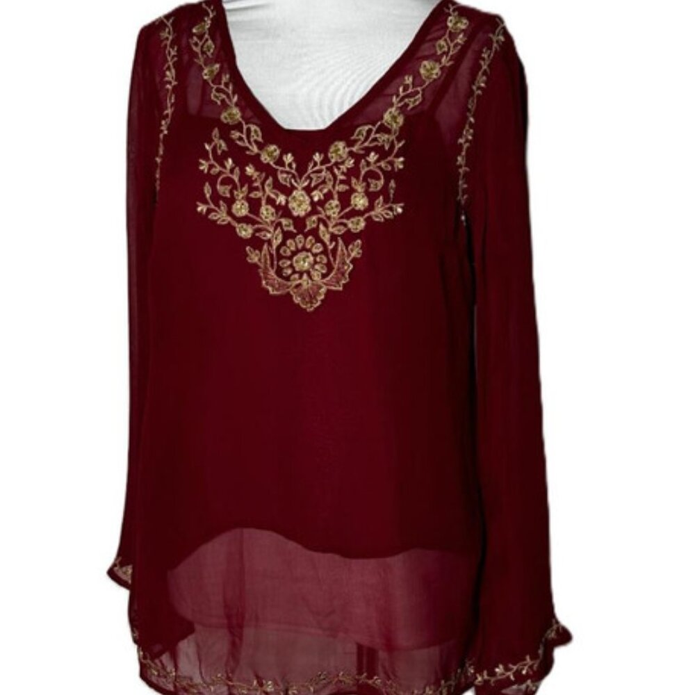 NEW Motherhood Maternity Burgundy Cami & Matching Blouse sz Medium Beading